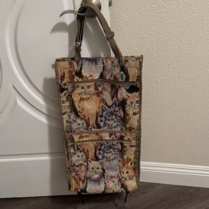 Jade Feline Tapestry Collapsible Rolling Tote